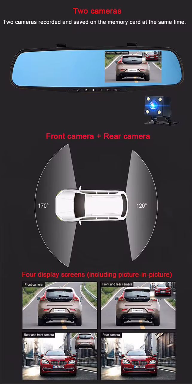 Rétroviseur Intelligent Full HD avec Caméra & Caméra de Recul (DASH CAM)