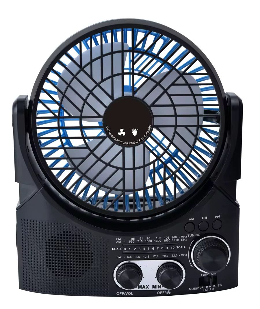Ventilateur rechargeable avec radio FM & panneau solaire – Multifonction