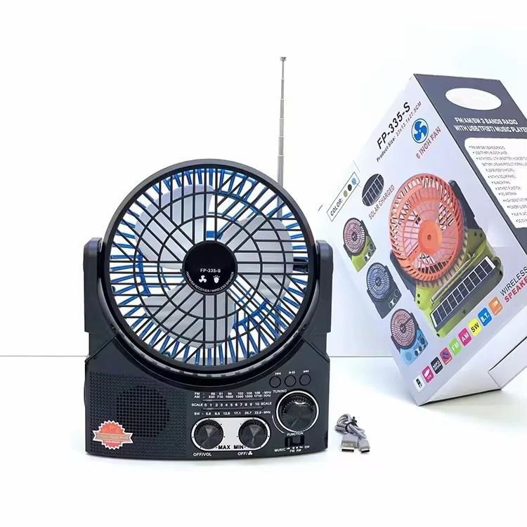 Ventilateur rechargeable avec radio FM & panneau solaire – Multifonction