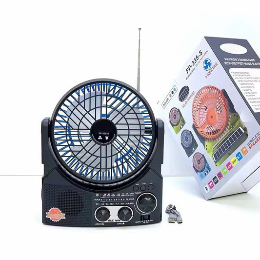 Ventilateur rechargeable avec radio FM & panneau solaire – Multifonction