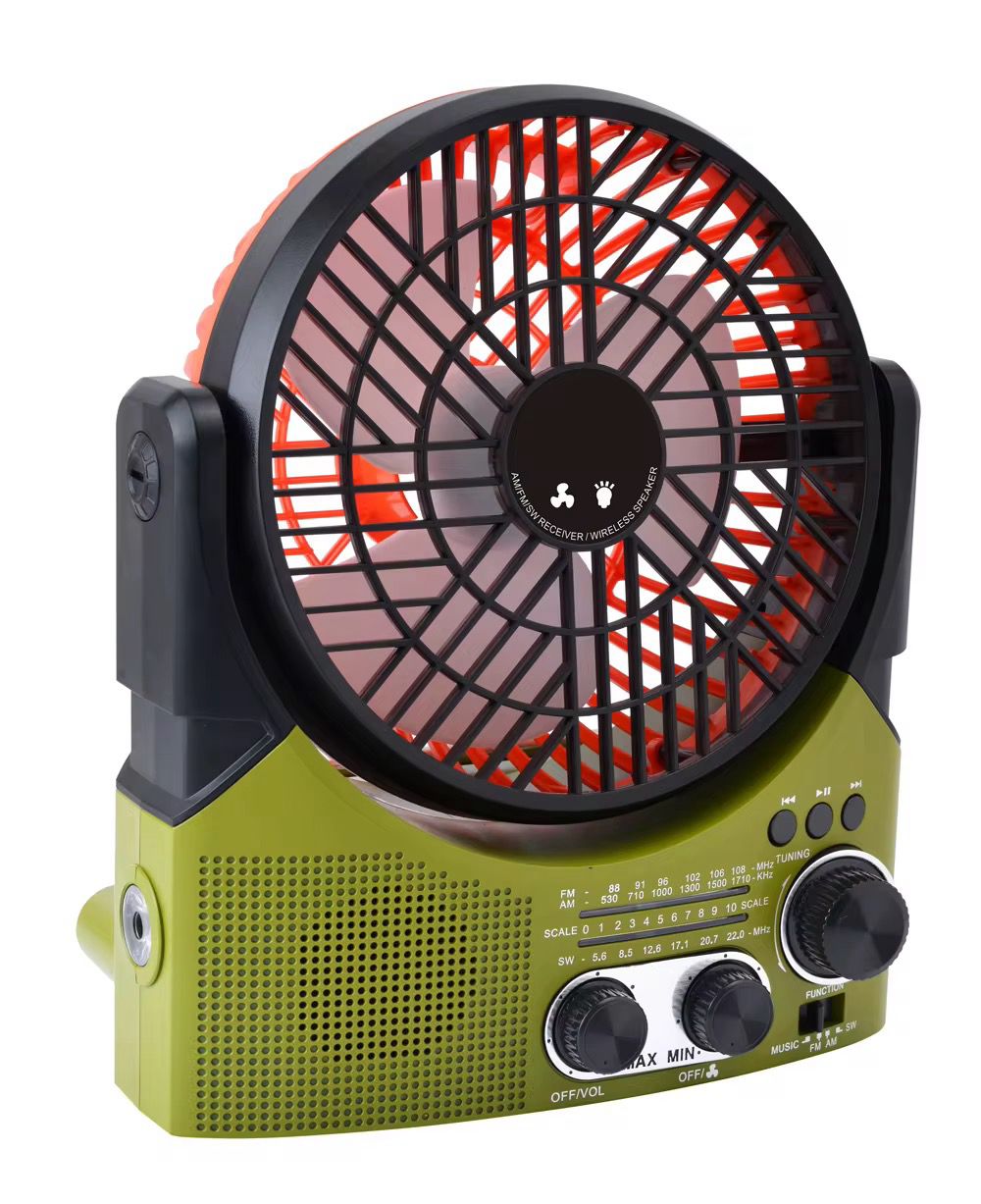 Ventilateur rechargeable avec radio FM & panneau solaire – Multifonction